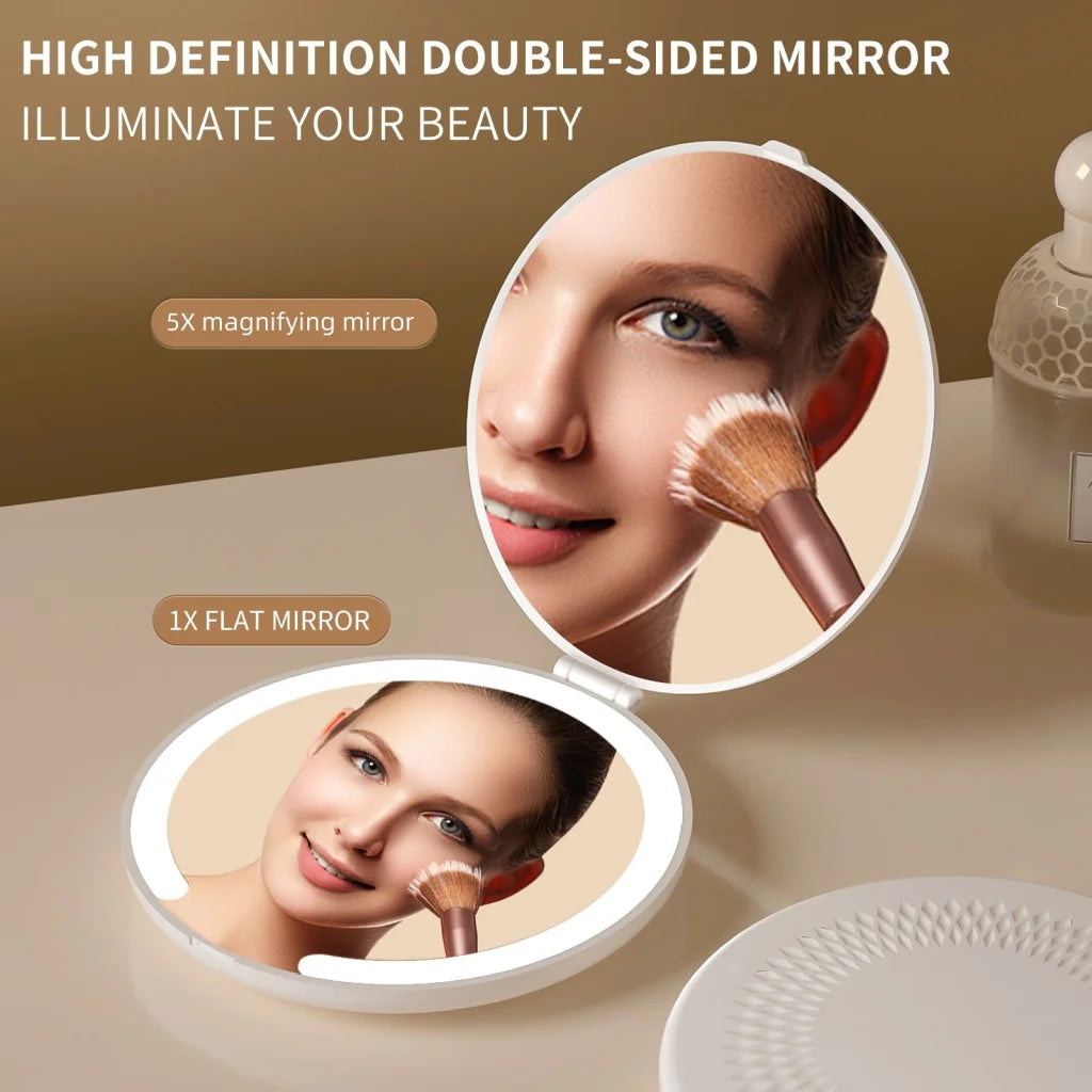 White LED Travel Makeup Mirror - Rechargeable Compact