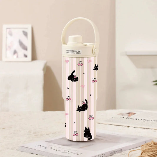 White Line Black Cat 30oz Ceramic Lined Insulated