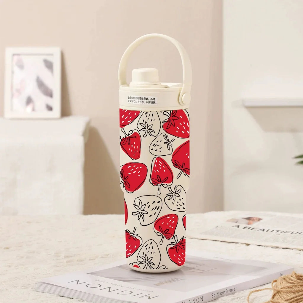 White Line Red Strawberry 30oz Ceramic Lined Insulated