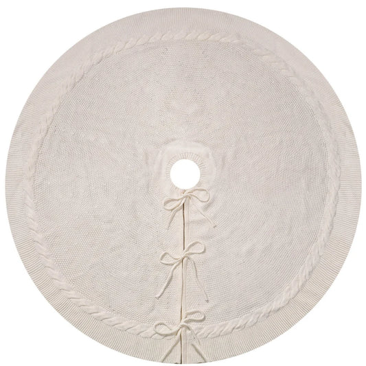 White Luxury Knit Christmas Tree Skirt with Cable-Knit