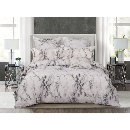 White Marble Duvet Quilt Cover Set Double Size - Home &