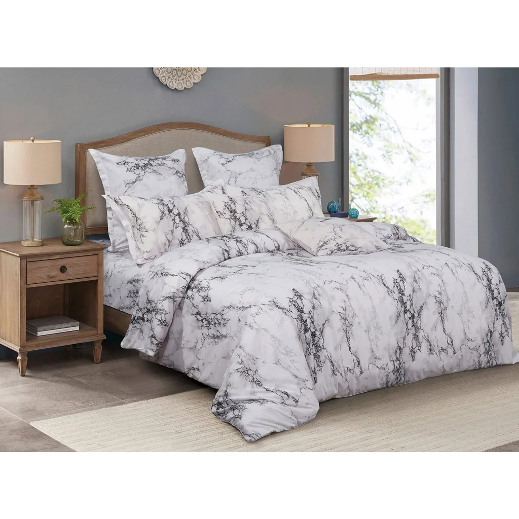 White Marble Duvet Quilt Cover Set Queen Size - Home &