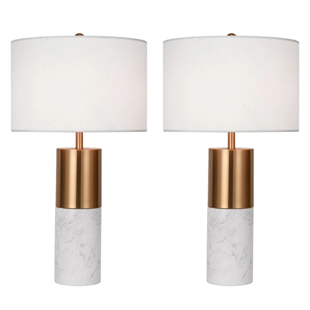 White Marble Table Lamp 2X 60cm Bedside Modern Desk Living Room Shade with Cylinder Base