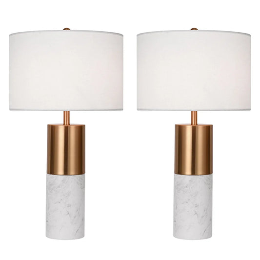 White Marble Table Lamp 2X 60cm Bedside Modern Desk Living Room Shade with Cylinder Base