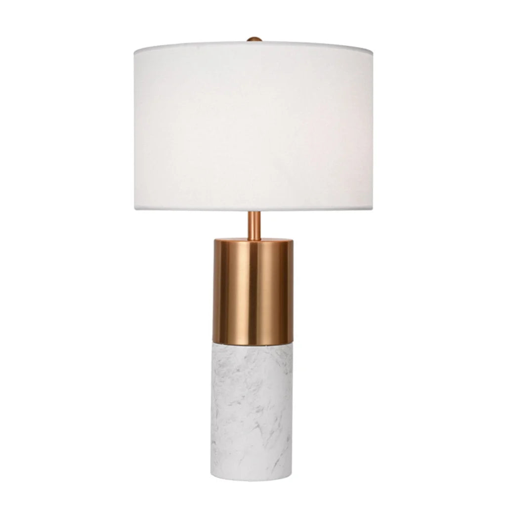 White Marble Table Lamp 60cm Bedside Modern Desk Living Room Shade with Cylinder Base