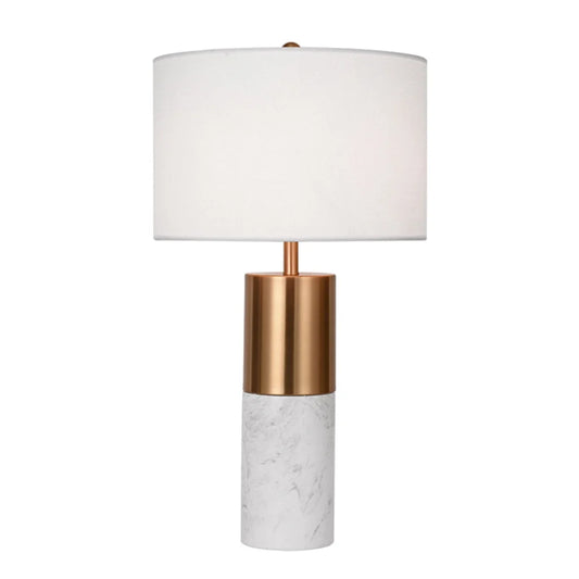 White Marble Table Lamp 60cm Bedside Modern Desk Living Room Shade with Cylinder Base