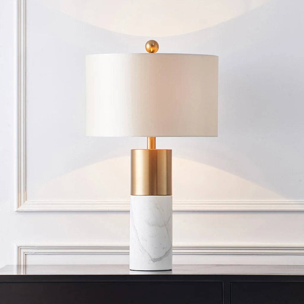 White Marble Table Lamp 60cm Bedside Modern Desk Living Room Shade with Cylinder Base
