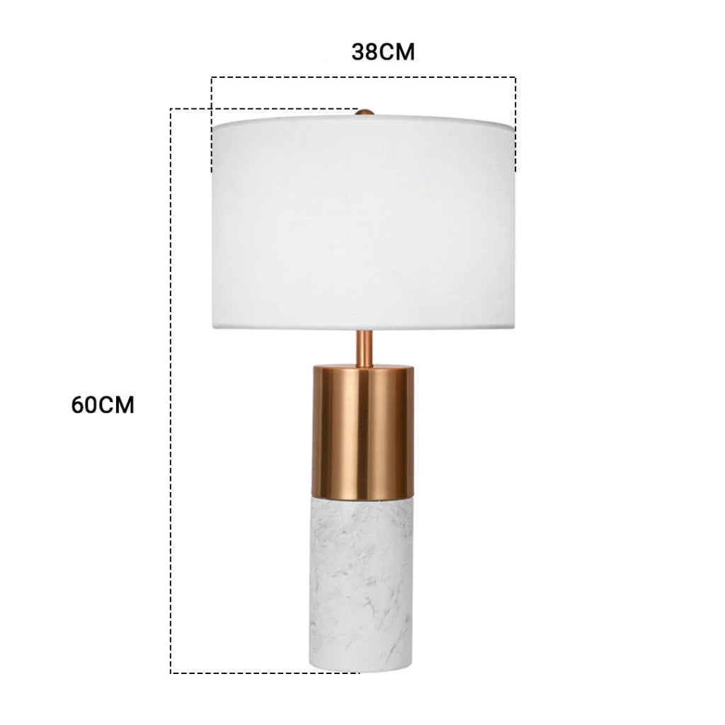 White Marble Table Lamp 60cm Bedside Modern Desk Living Room Shade with Cylinder Base