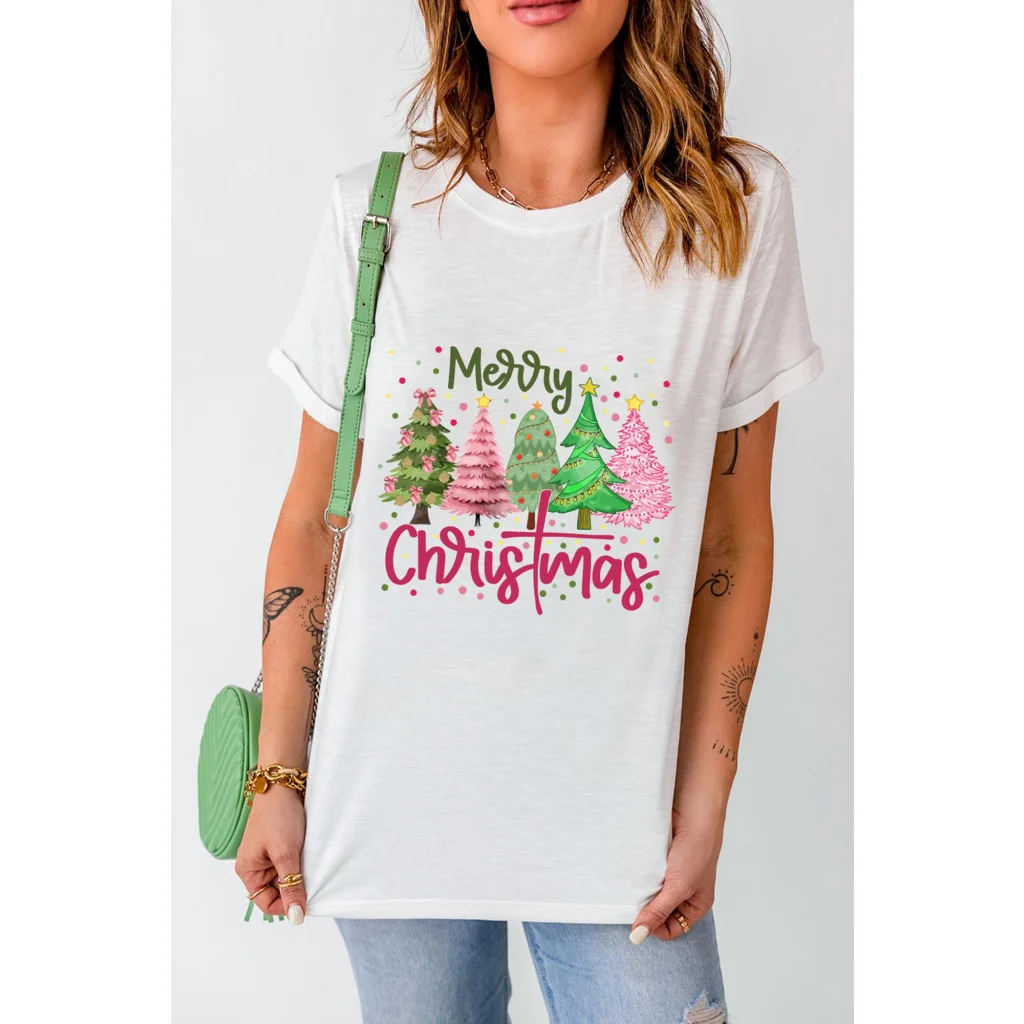 White Merry Christmas Holiday Vibe Graphic Crewneck T Shirt