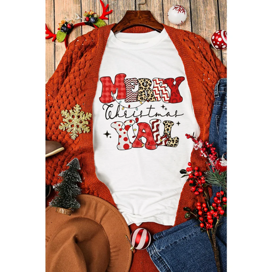 White MERRY Christmas YAll Graphic Crewneck T Shirt - XL