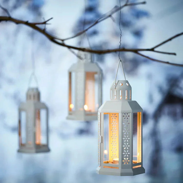 White Metal Miners Lantern 21cm Tealight Candle Holder