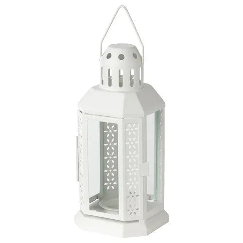 White Metal Miners Lantern 21cm Tealight Candle Holder