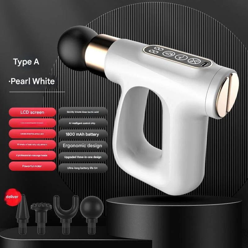 White Mini Fascia Gun Muscle Massager with Pulse Heat