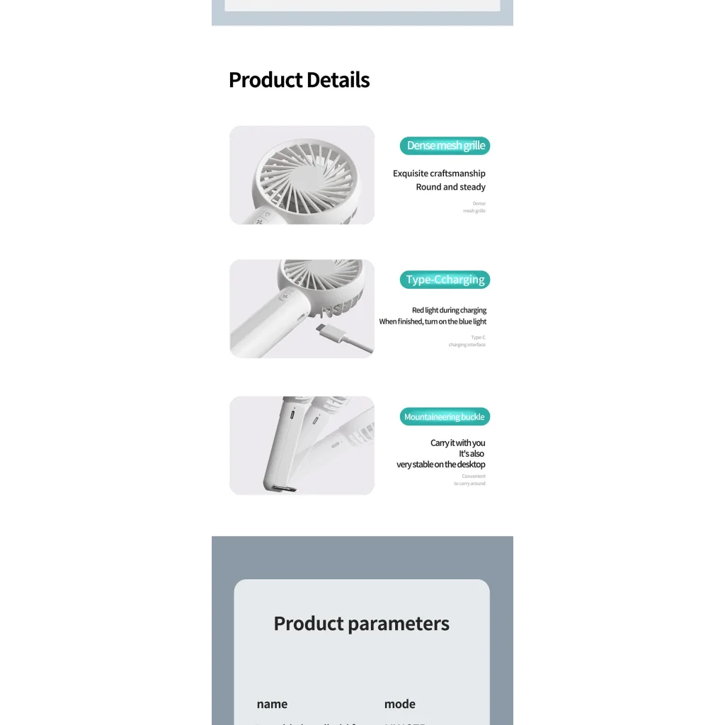 White Mini Handheld Rechargeable Fan - Portable USB-Powered