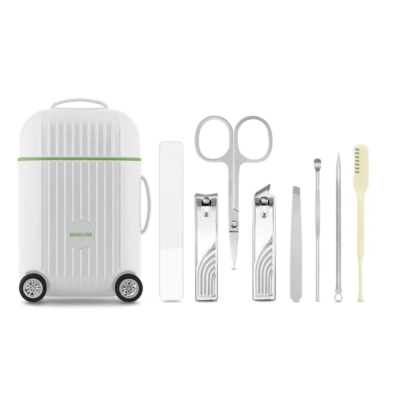 White Mini Suitcase Manicure Set - 8-Piece Portable