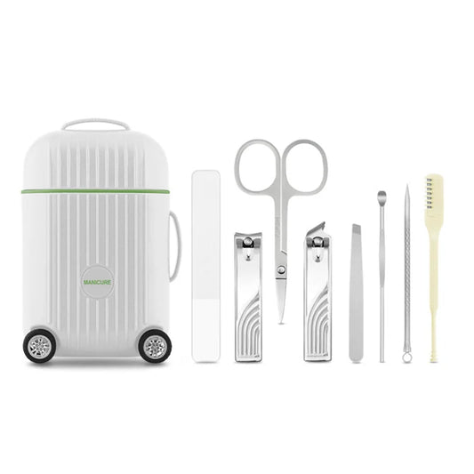 White Mini Suitcase Manicure Set - 8-Piece Portable