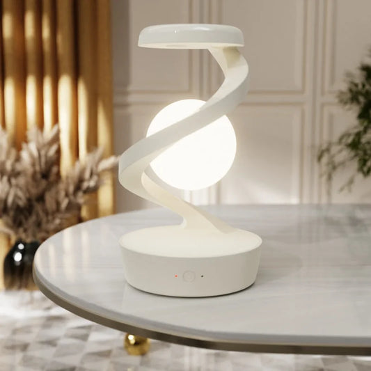 White Modern Levitating LED Desk Lamp - Spiral Design