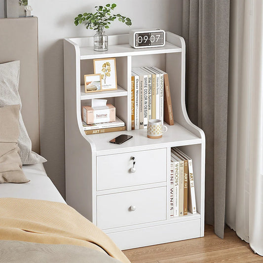 White Nightstand Security Drawer Open Shelf Storage Tray