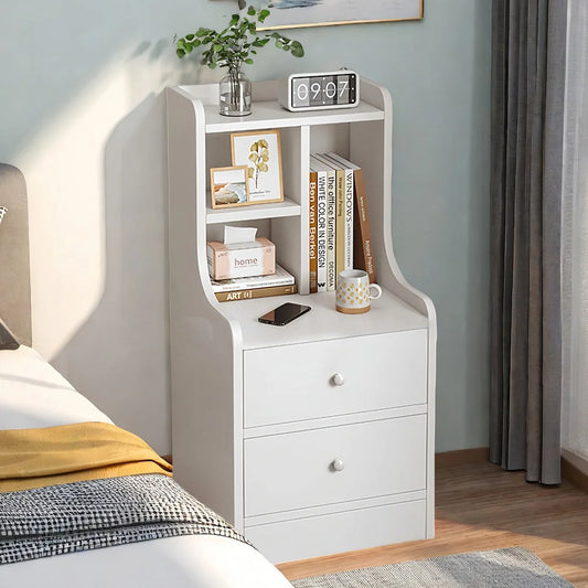 White Nightstand Wooden Knobs Divided Storage Sections
