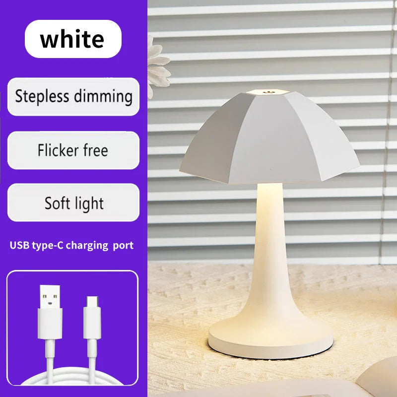 White Nordic Umbrella Mushroom Table Lamp - Dimmable