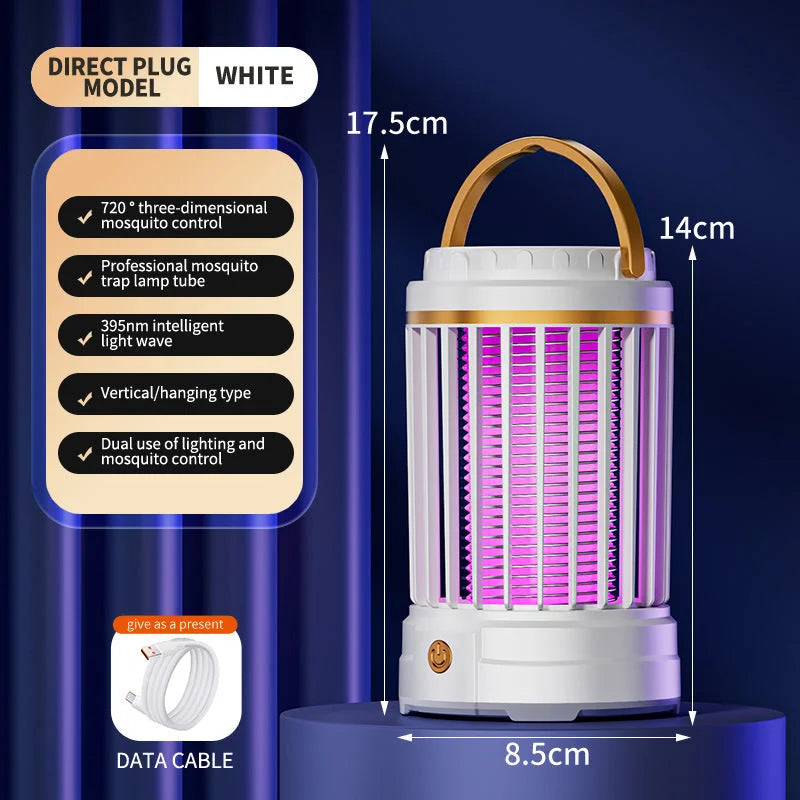 White Portable 3-in-1 Electric Mosquito Zapper Lamp - UV