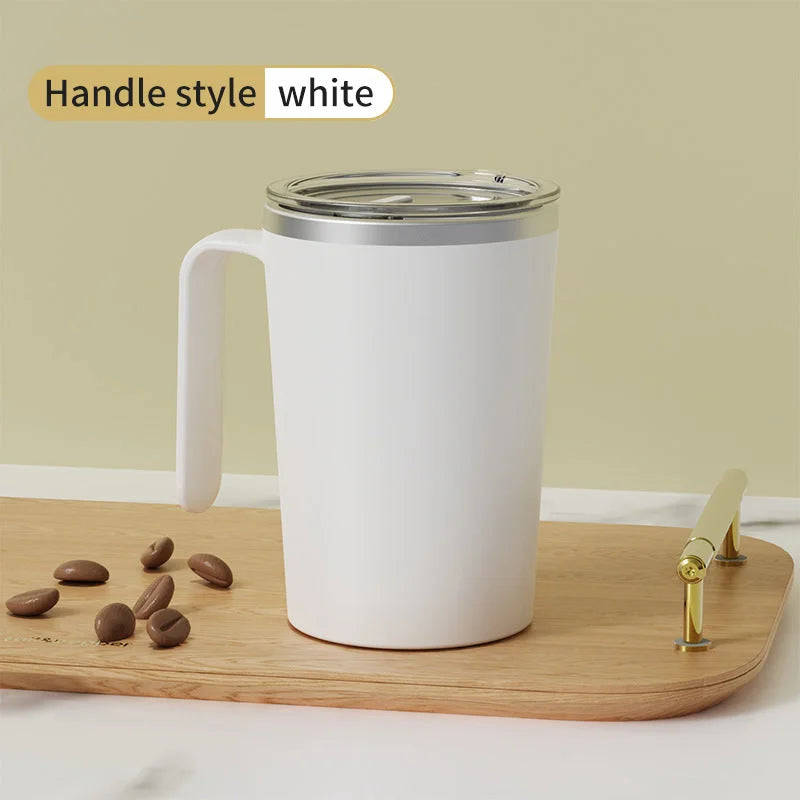 White Portable Automatic Mixing Coffee Cup - Stainless