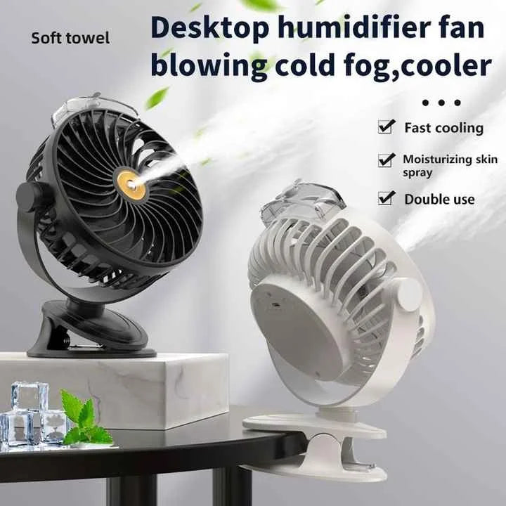 White Portable Clip-On Mist Fan - Rechargeable Cooling Fan