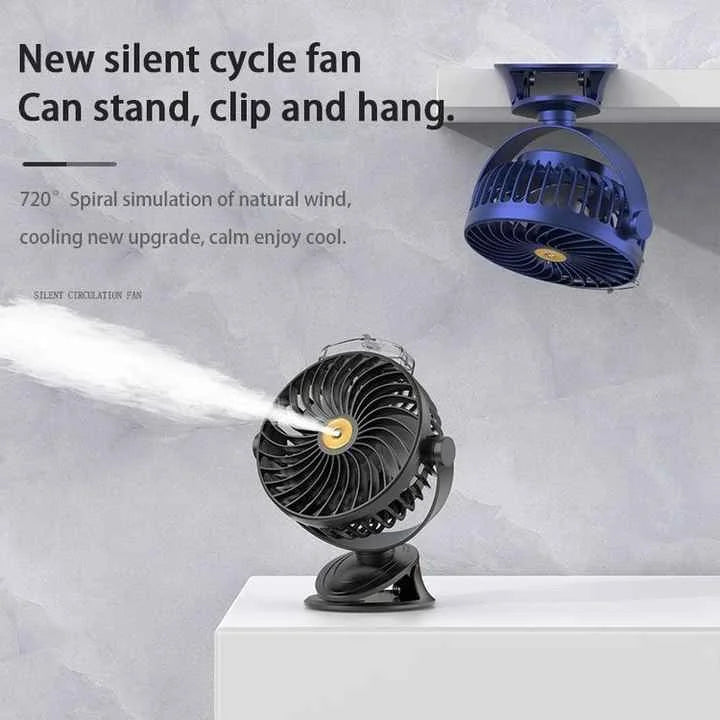 White Portable Clip-On Mist Fan - Rechargeable Cooling Fan