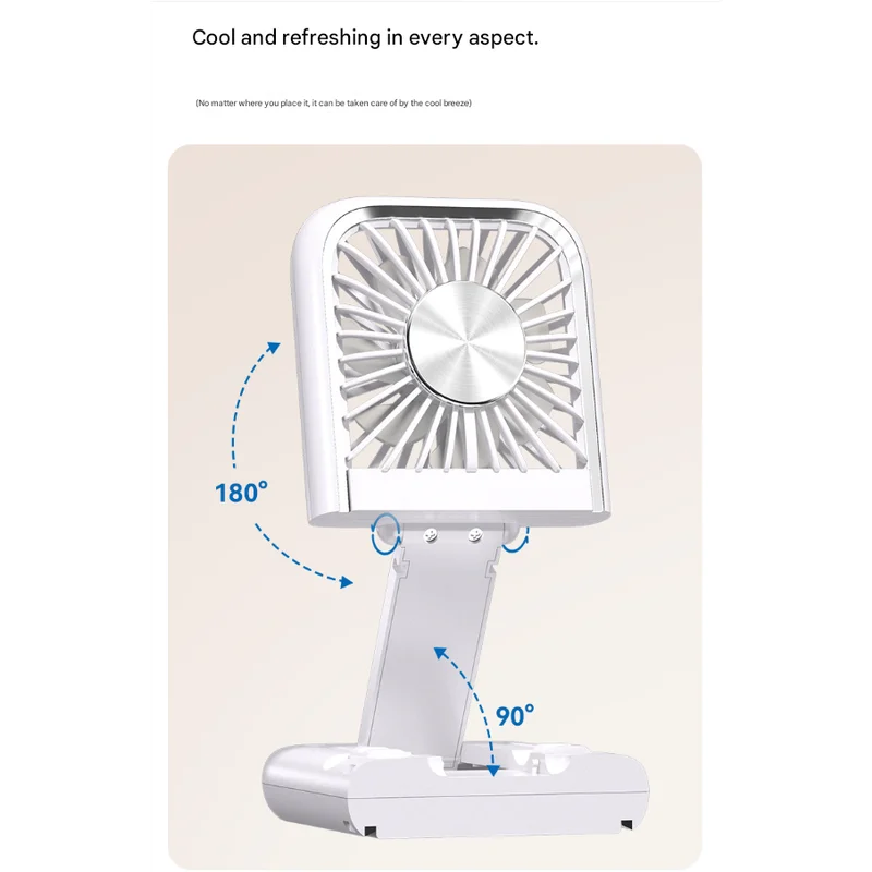 White Portable Cooling Fan with Neck Lanyard & Phone Stand