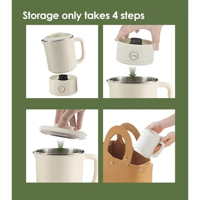 White Portable Foldable Travel Electric Kettle - 304