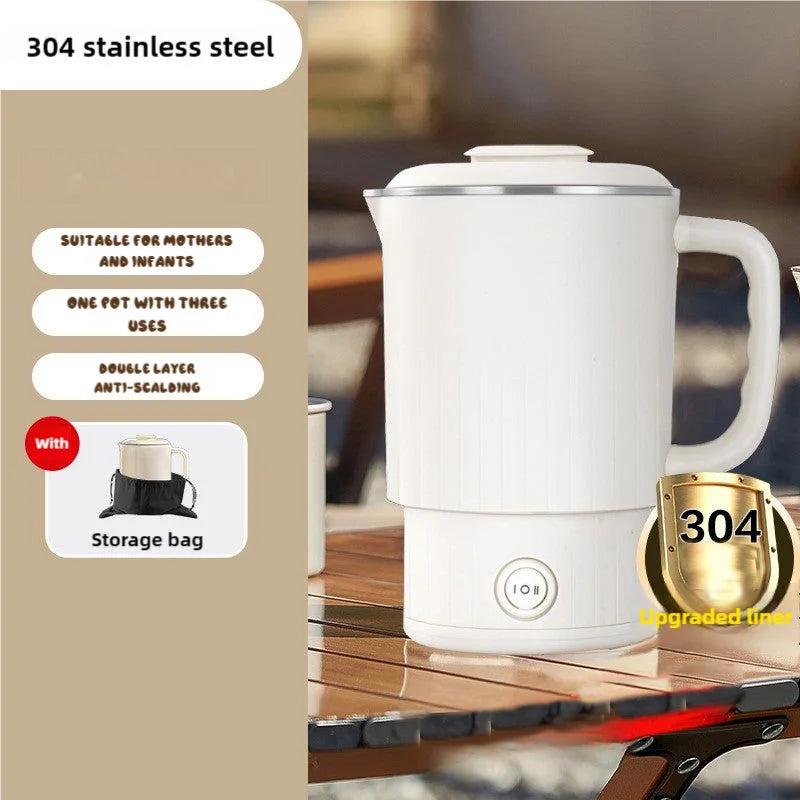 White Portable Foldable Travel Electric Kettle - 304