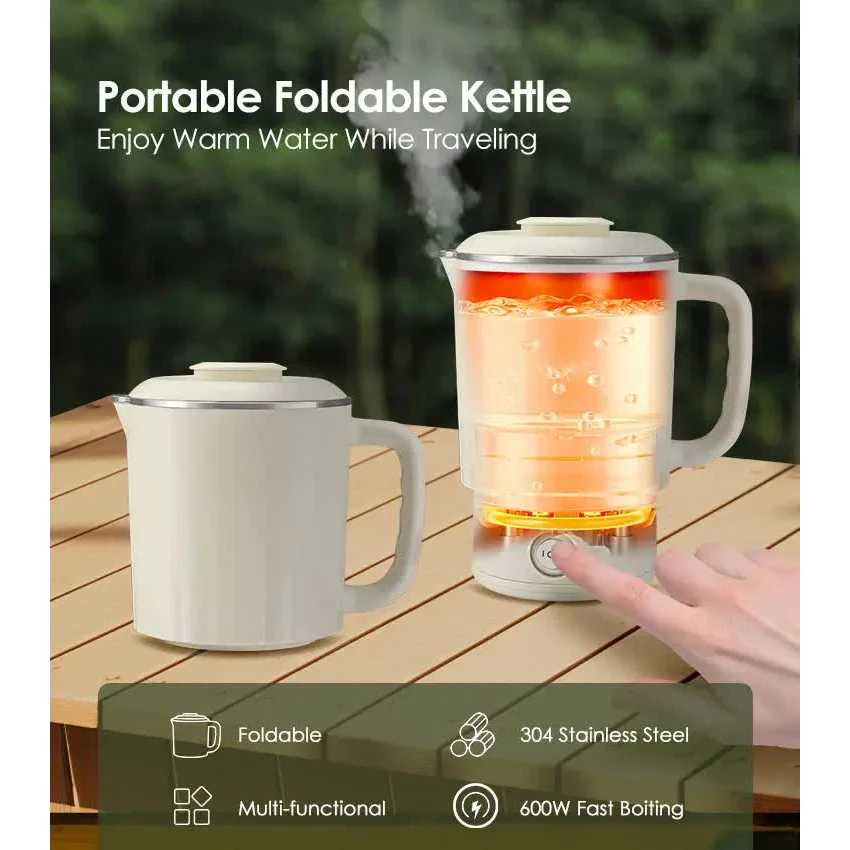 White Portable Foldable Travel Electric Kettle - 304