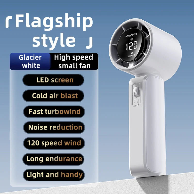 White Portable Handheld Fan with 120-Speed Display - USB