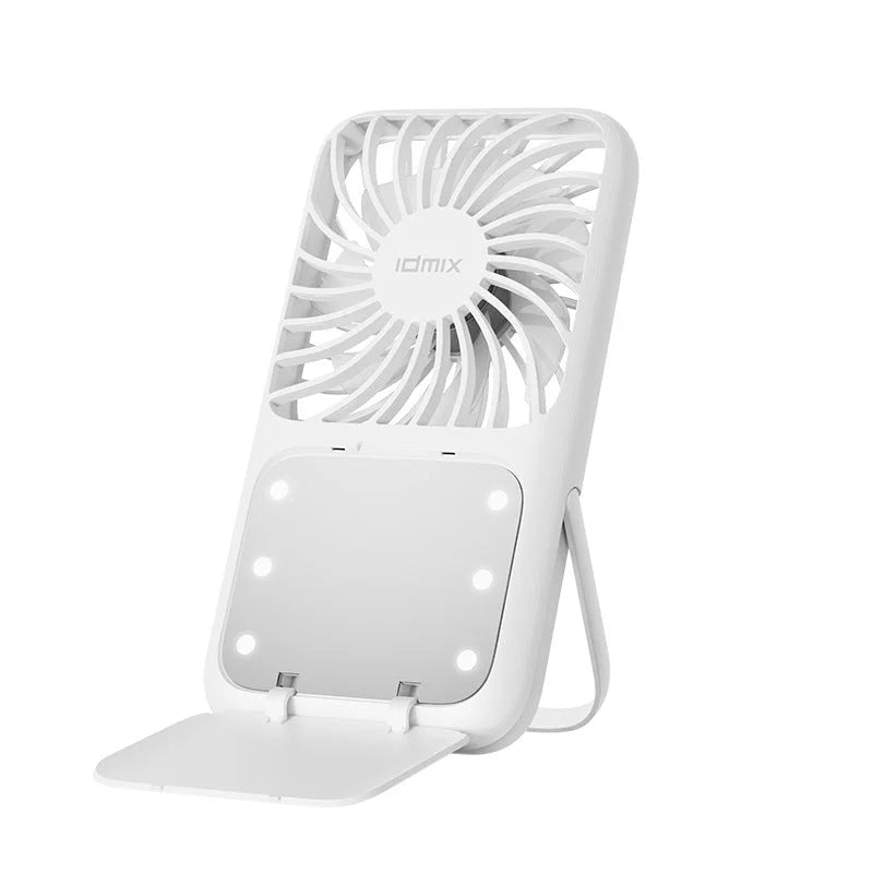White Portable Handheld Fan with Makeup Mirror - USB