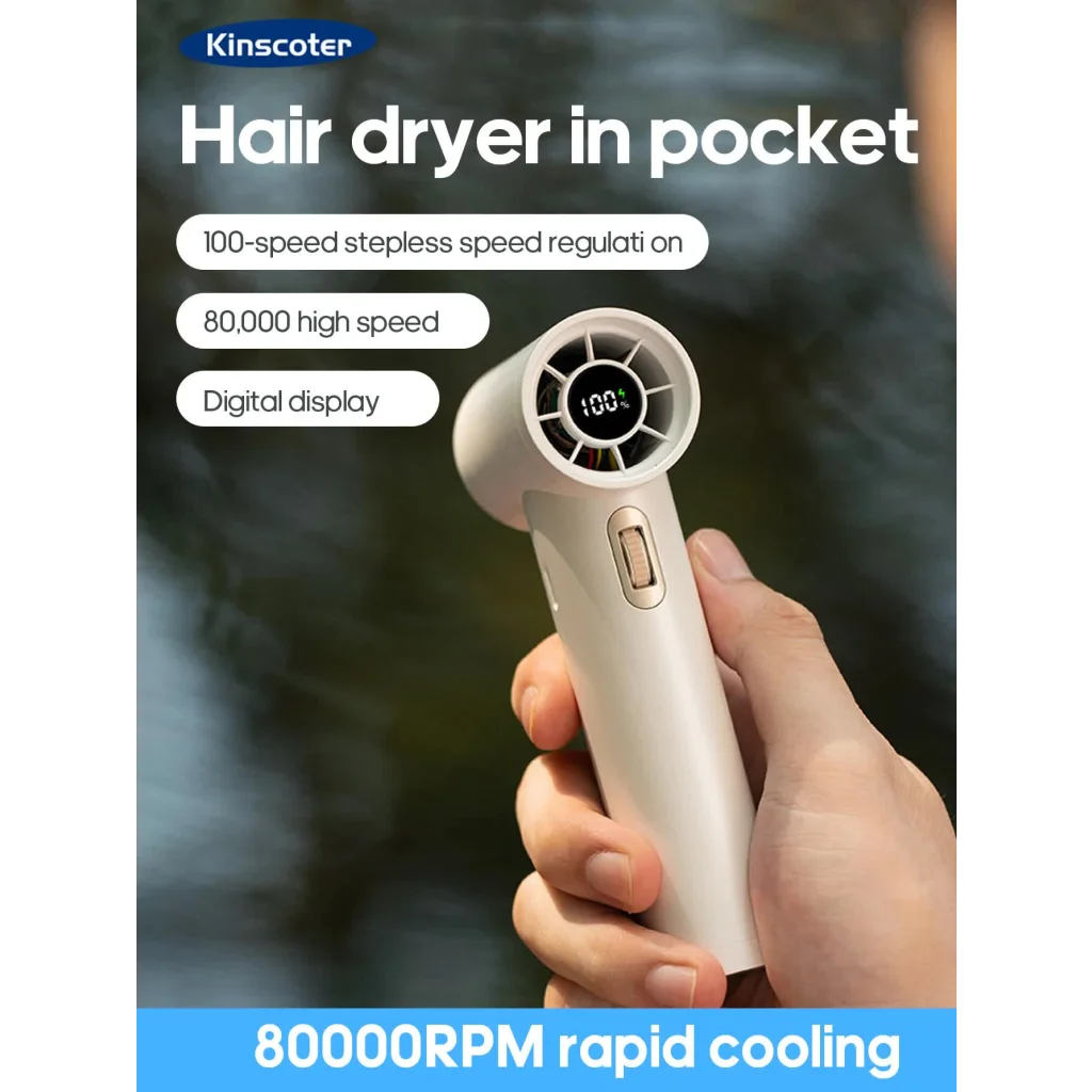 White Portable High-Speed Turbo Fan with 2000mAh Battery