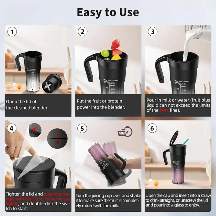 White Portable Juicer Cup with Straw USB Rechargeable