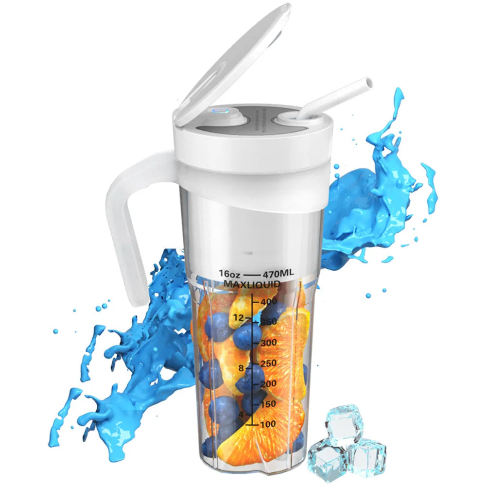 White Portable Juicer Cup with Straw USB Rechargeable