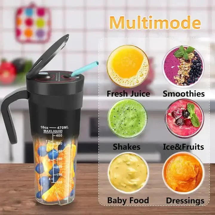 White Portable Juicer Cup with Straw USB Rechargeable