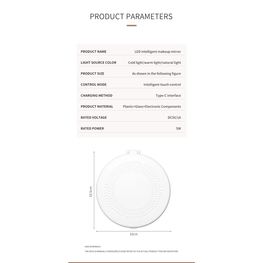 White Portable LED Makeup Mirror with Tricolor Lights