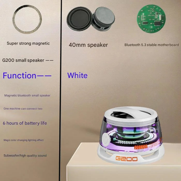 White Portable Mini Bluetooth Speaker with Magnetic Base