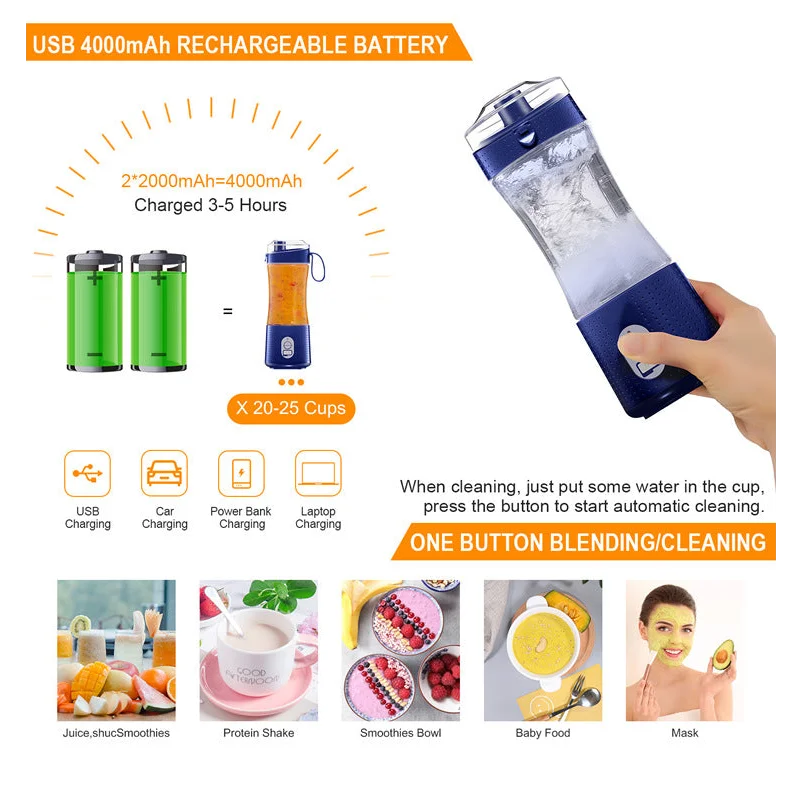 White Portable Mini Juicer - Rechargeable Electric Fruit