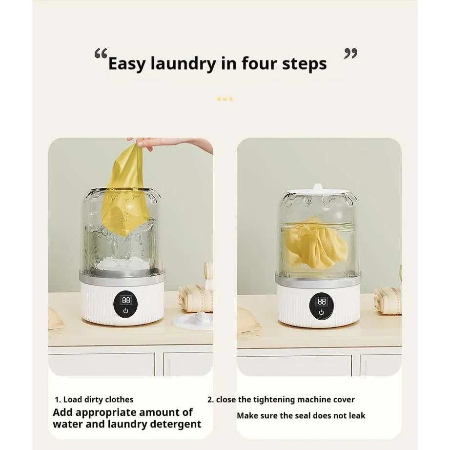 White Portable Mini Washing Machine - Rechargeable USB-C