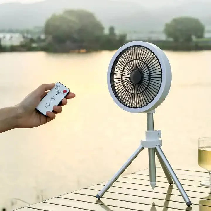 White Portable Outdoor Tripod Fan – USB Rechargeable