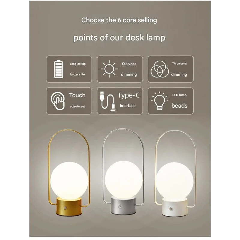 White Portable Rechargeable LED Lantern Lamp - Touch