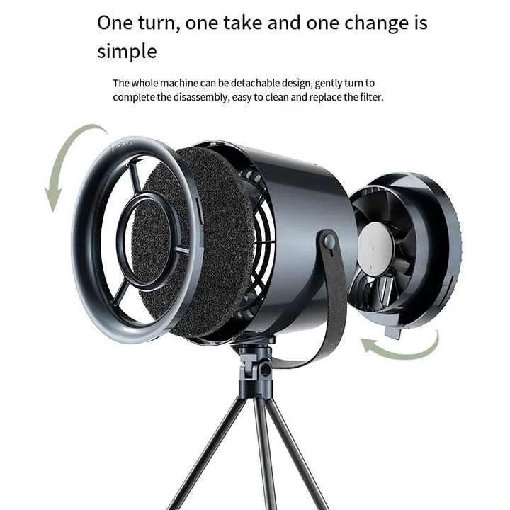 White Portable Retro-Style Desktop Air Purifier with Tripod