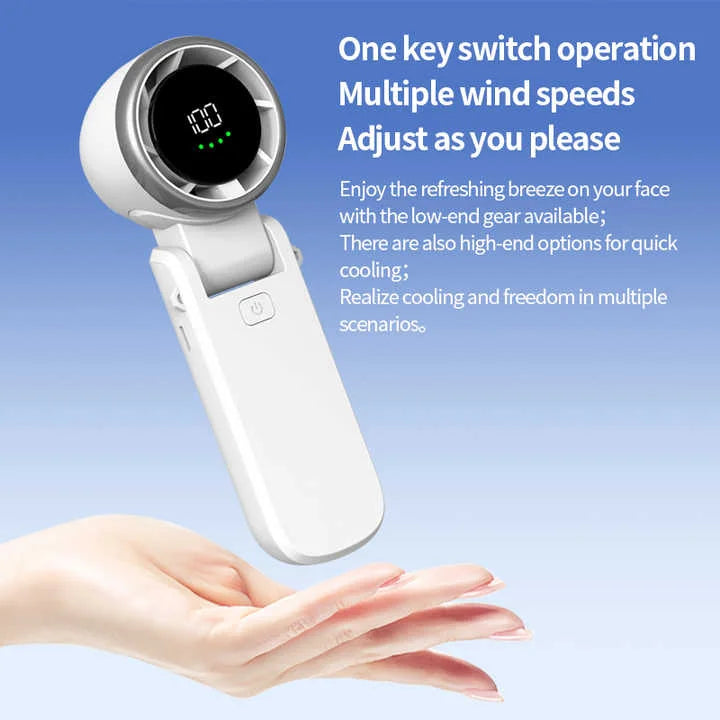 White Portable USB Rechargeable Handheld Fan with Digital