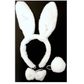 WHITE RABBIT EARS HEADBAND w Bow Tail Animal