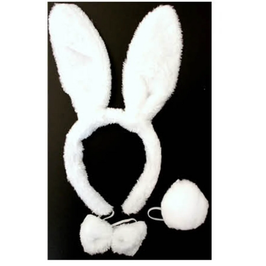 WHITE RABBIT EARS HEADBAND w Bow Tail Animal Costume