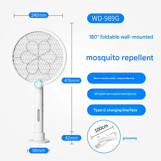 White Rechargeable 2-in-1 Bug Zapper Racket - Electric Fly