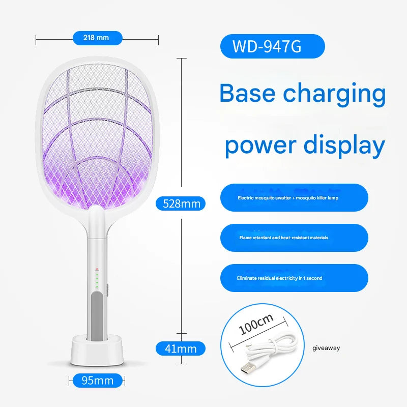 White Rechargeable 2-in-1 Bug Zapper Racket - Electric Fly